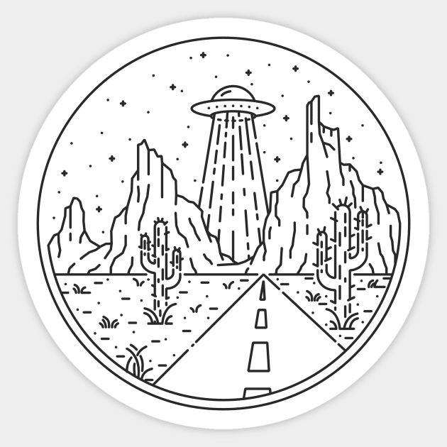 UFO in the Desert Vintage Alien Sticker by Teequeque